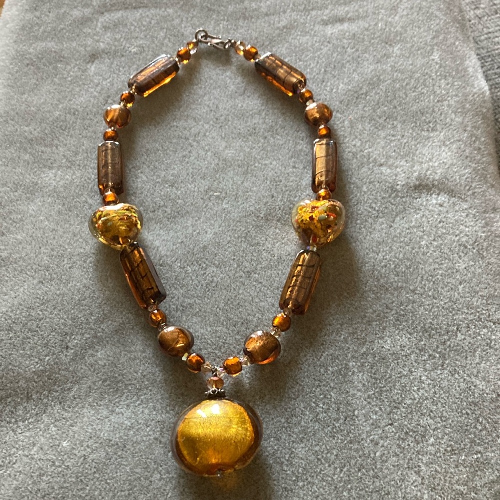 Golden, Brown, multi color Murano glass   Beaded Necklace